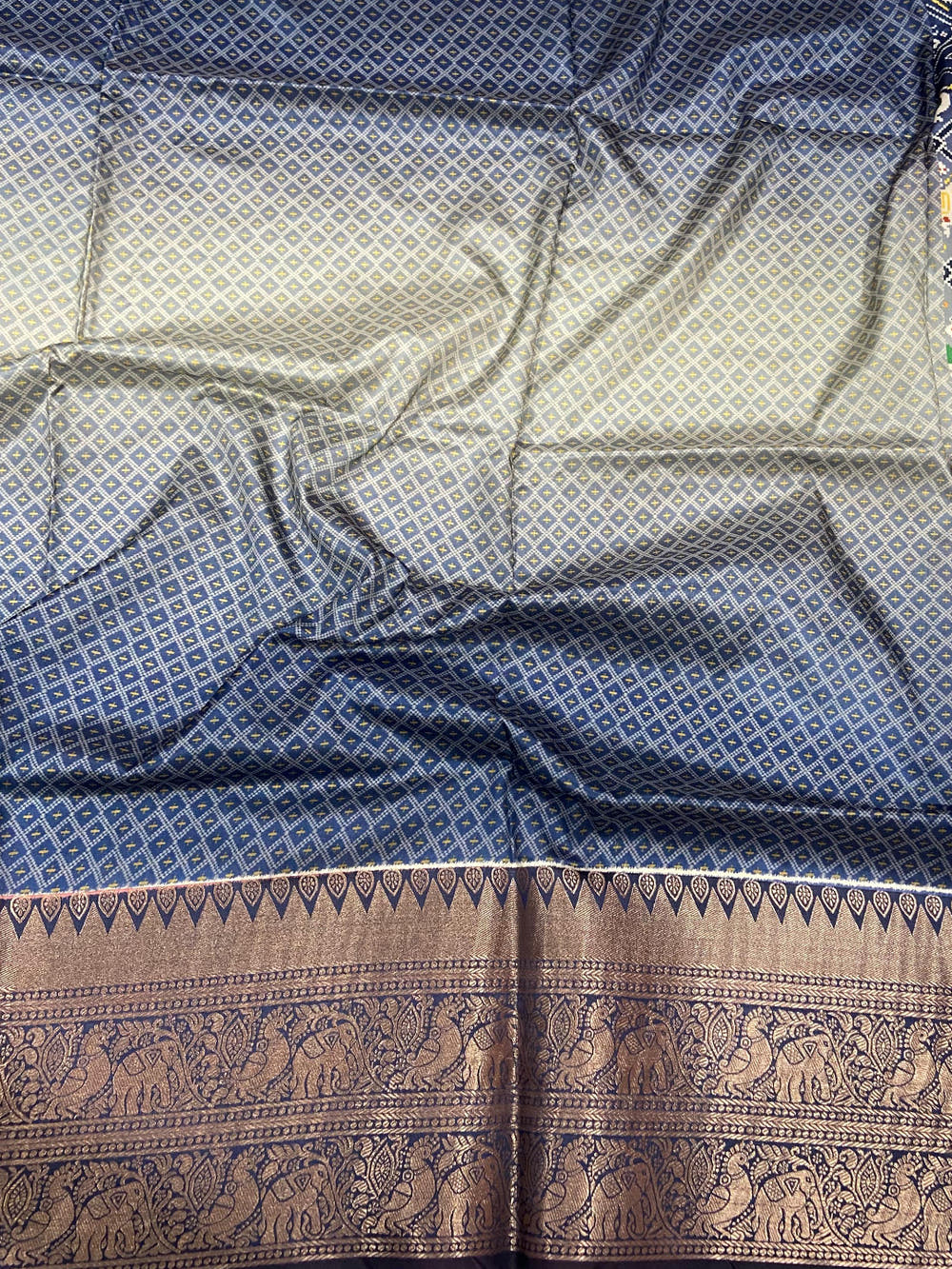 Ombre Navy Soft Silk Patola Print Saree

