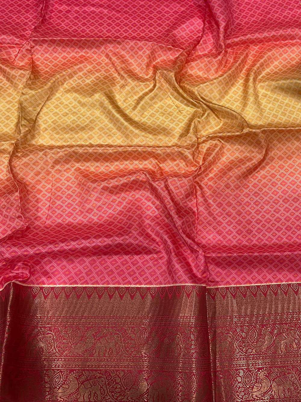 Ombre Peach Soft Silk Patola Print Saree

