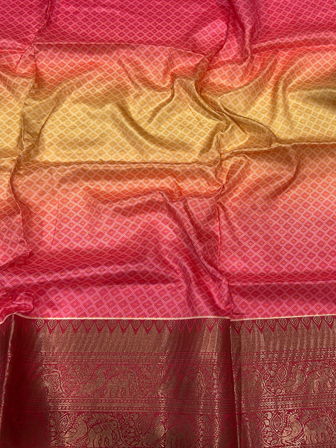 Ombre Peach Soft Silk Patola Print Saree


