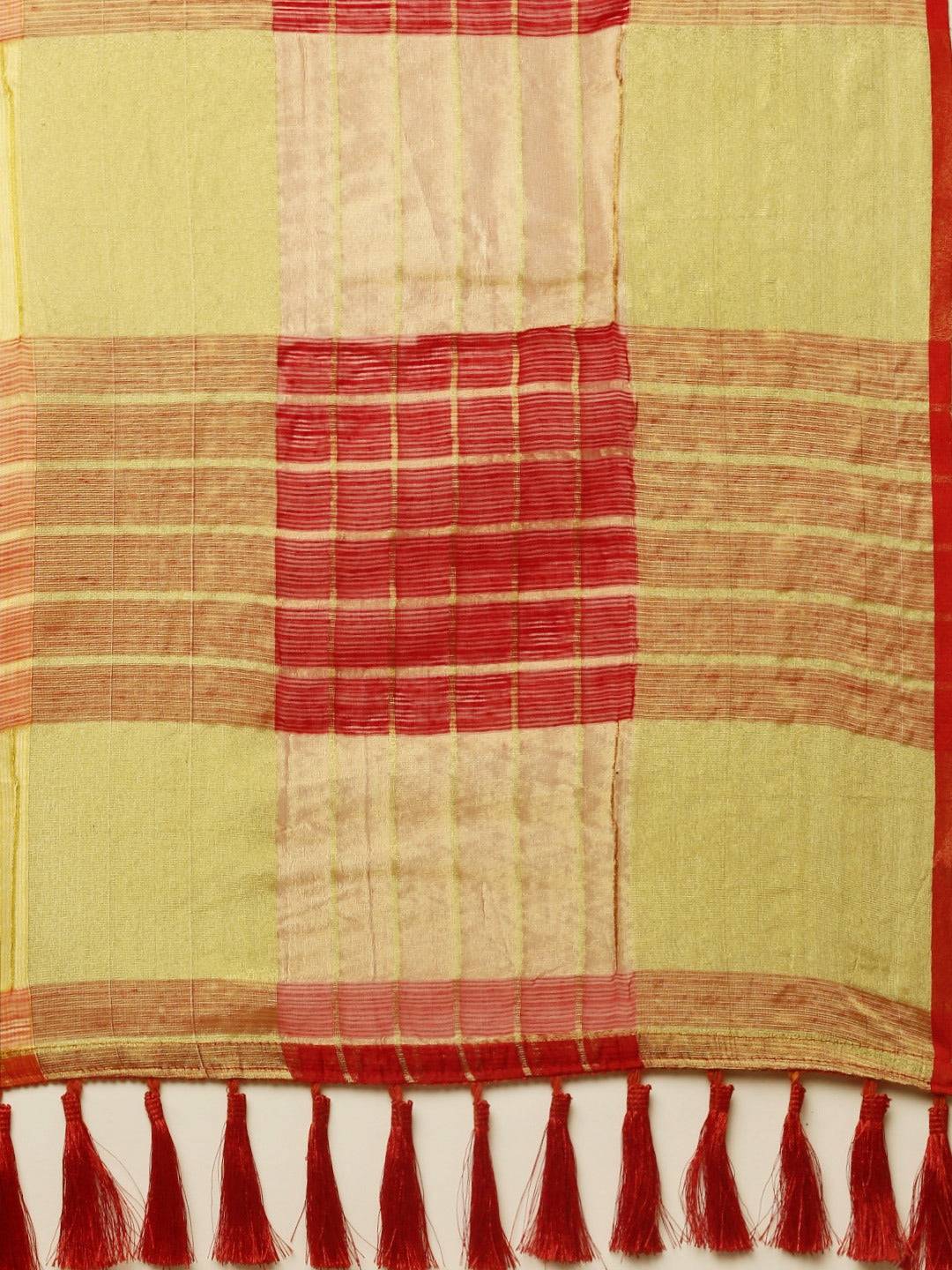 Detailed view of border and tassels on Kota Doria saree