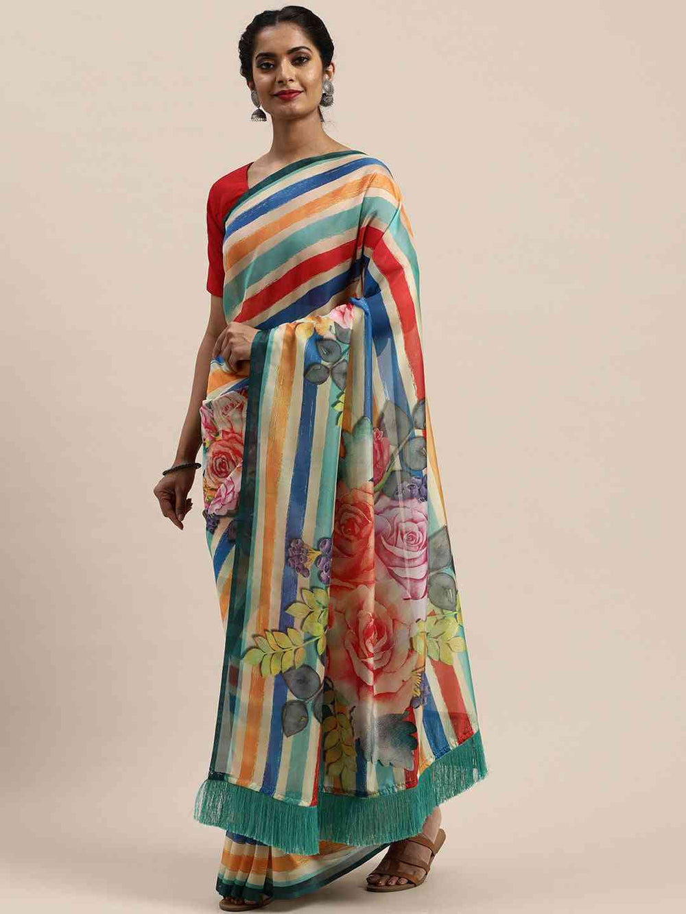 Vastranand Pure Silk Resham Tassel Saree With Striped Work