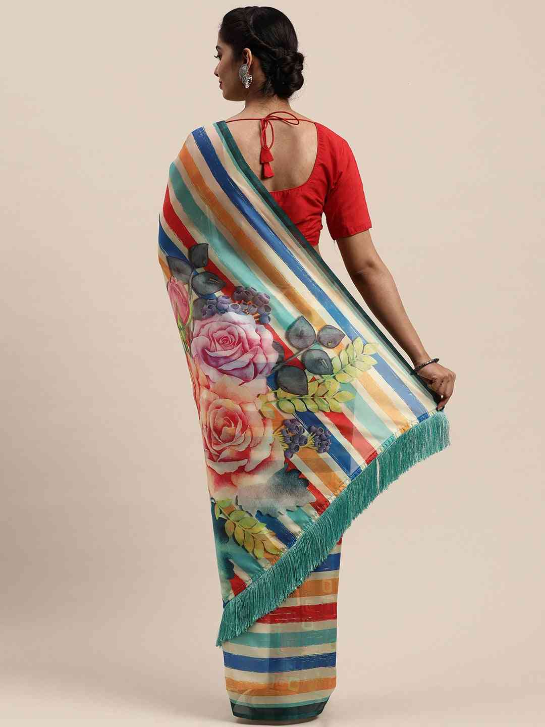Vastranand Pure Silk Resham Tassel Saree With Striped Work