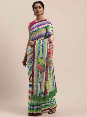 At Vastranand Pure Silk Resham Tassel And Striped Work Saree