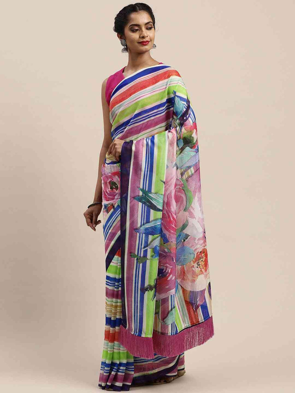 Buy At Vastranand Pure Silk Striped Saree With Resham Tassel