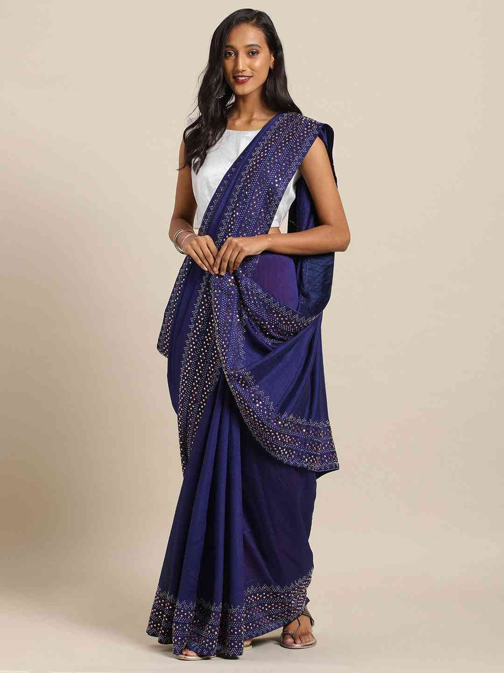 Buy Stylish Embellished Broder And Stones Poly Silk Saree