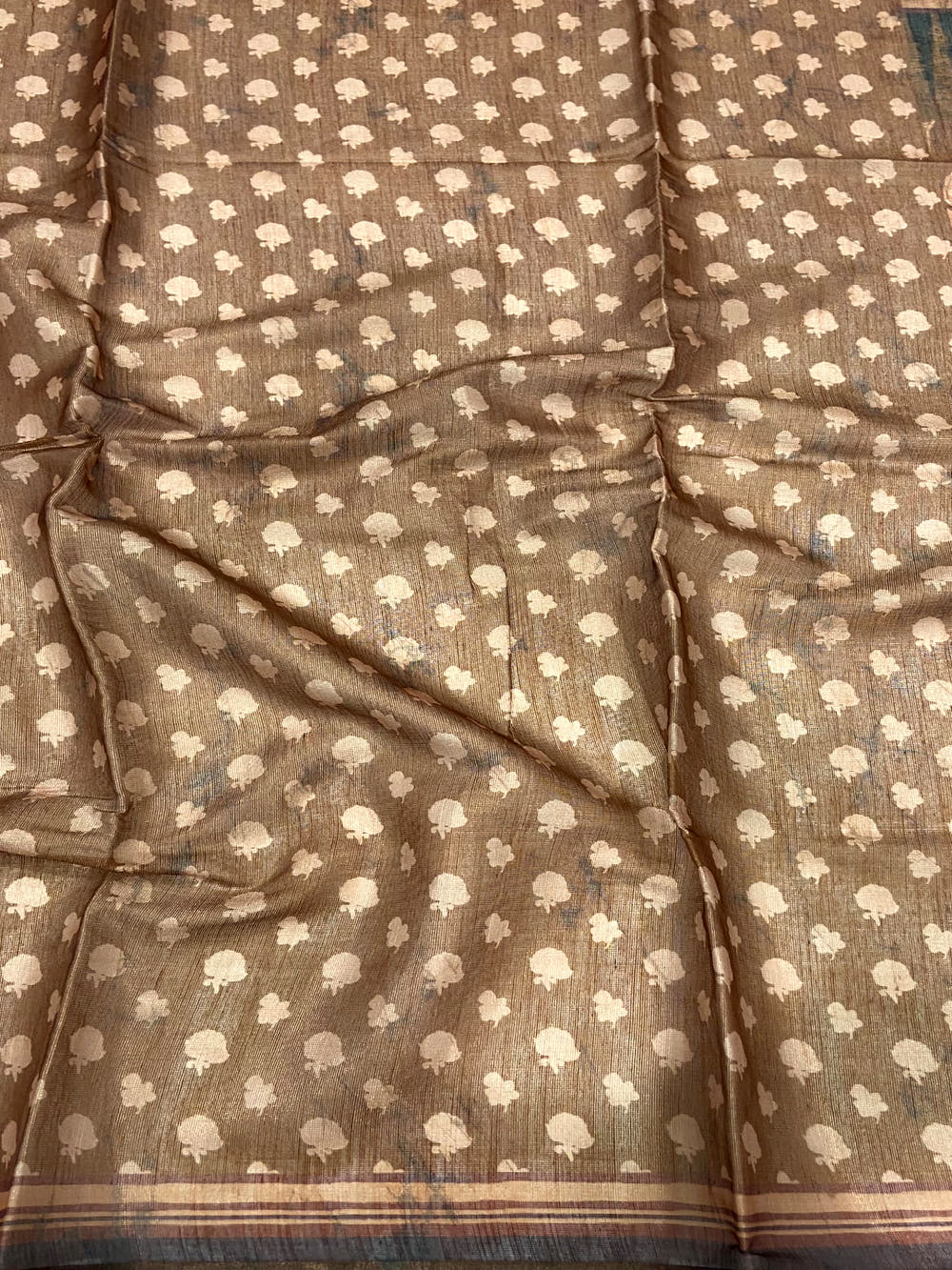 Coffee Brown Floral Stripes Tissue Saree