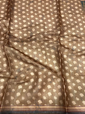 Coffee Brown Floral Stripes Tissue Saree