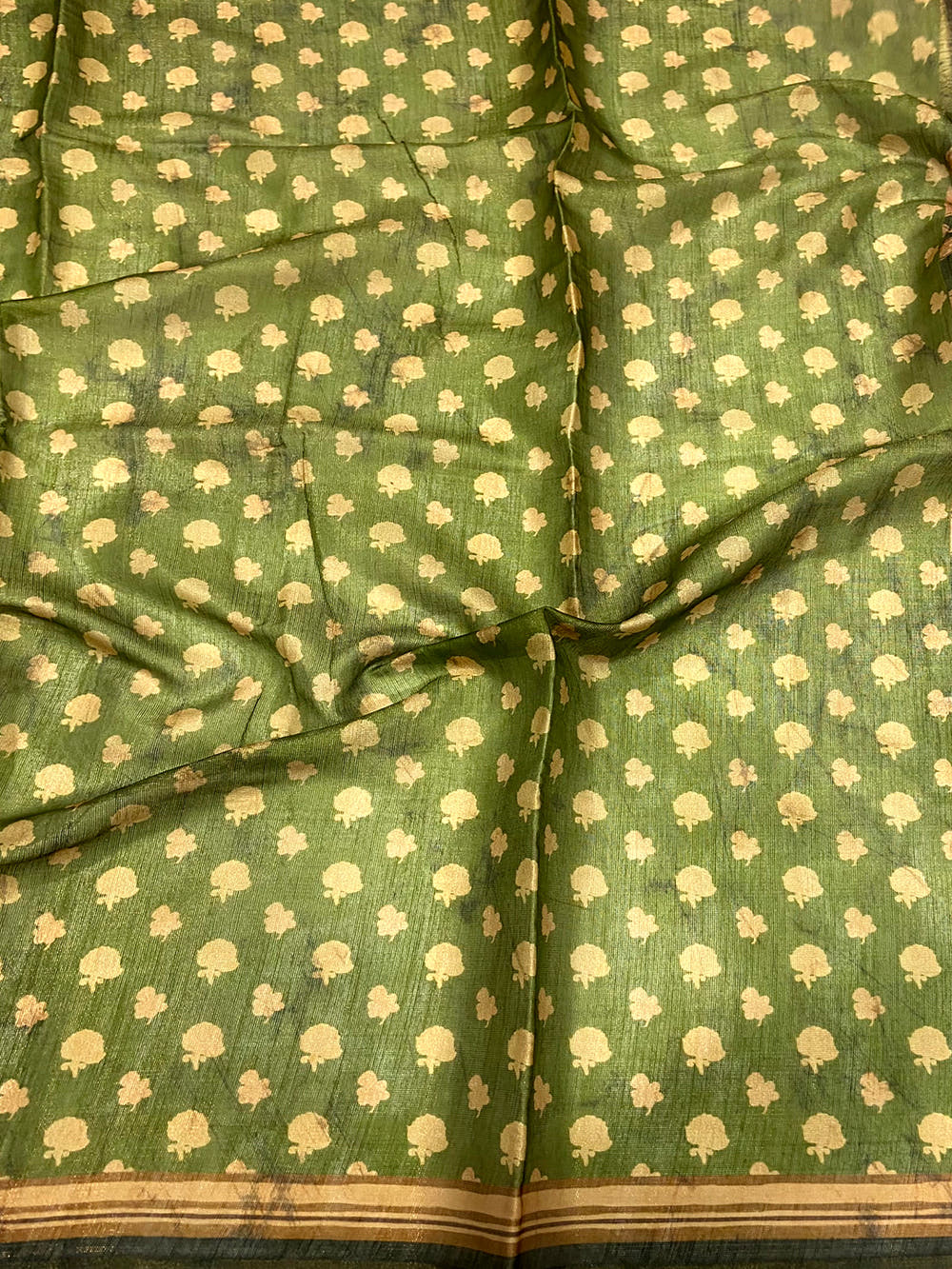 Olive Green Floral Stripes Tissue Saree
