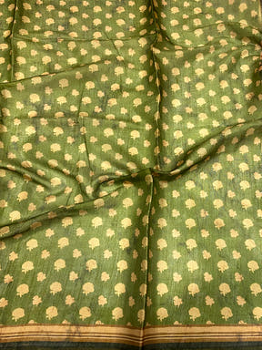 Olive Green Floral Stripes Tissue Saree