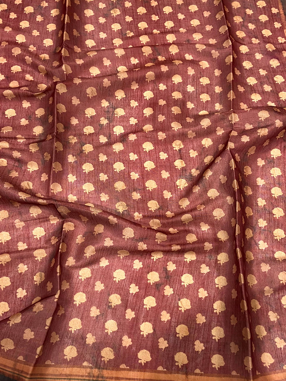 Rust Red Floral Stripes Tissue Saree