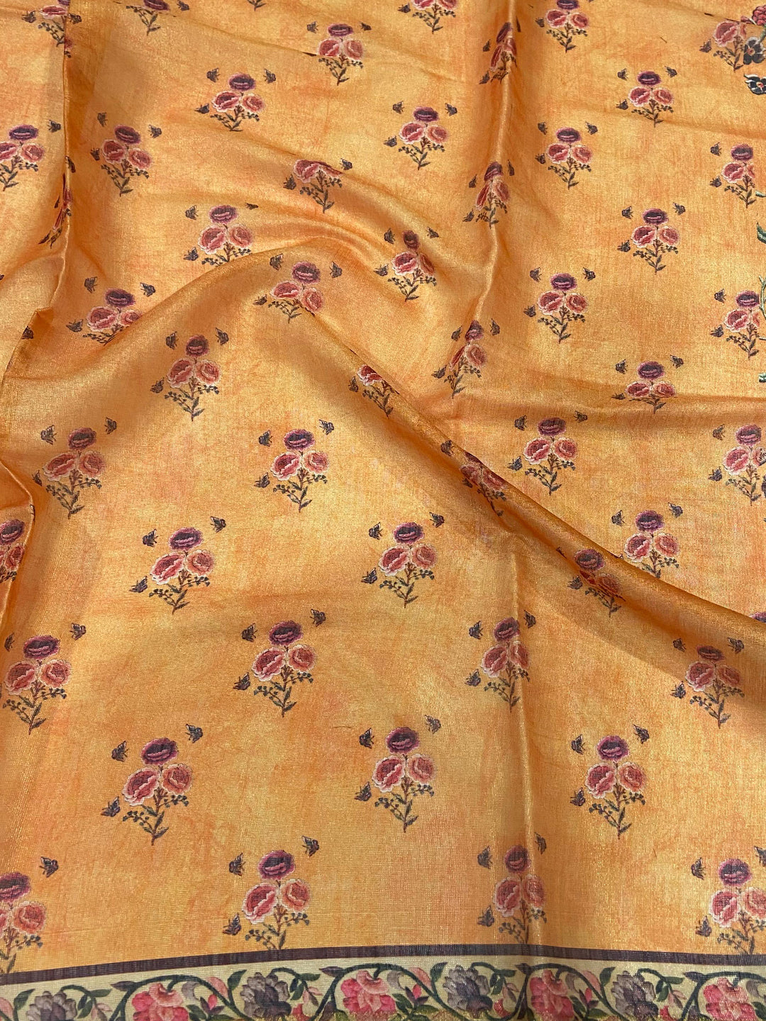 Yellow Chanderi Floral Kalamkari Digital Print Saree