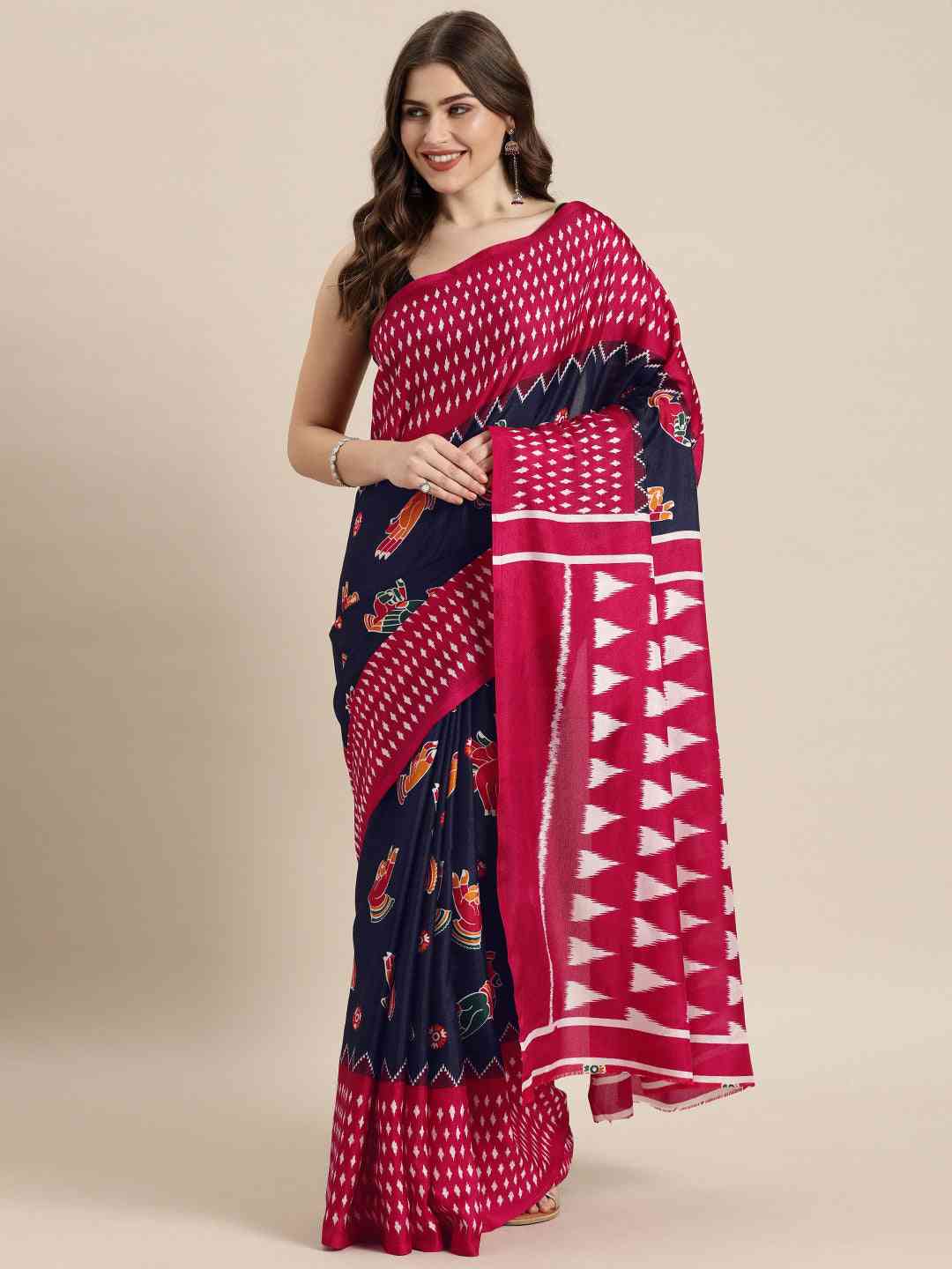 Stylish Linen Kalamkari Print With Chanderi Saree
