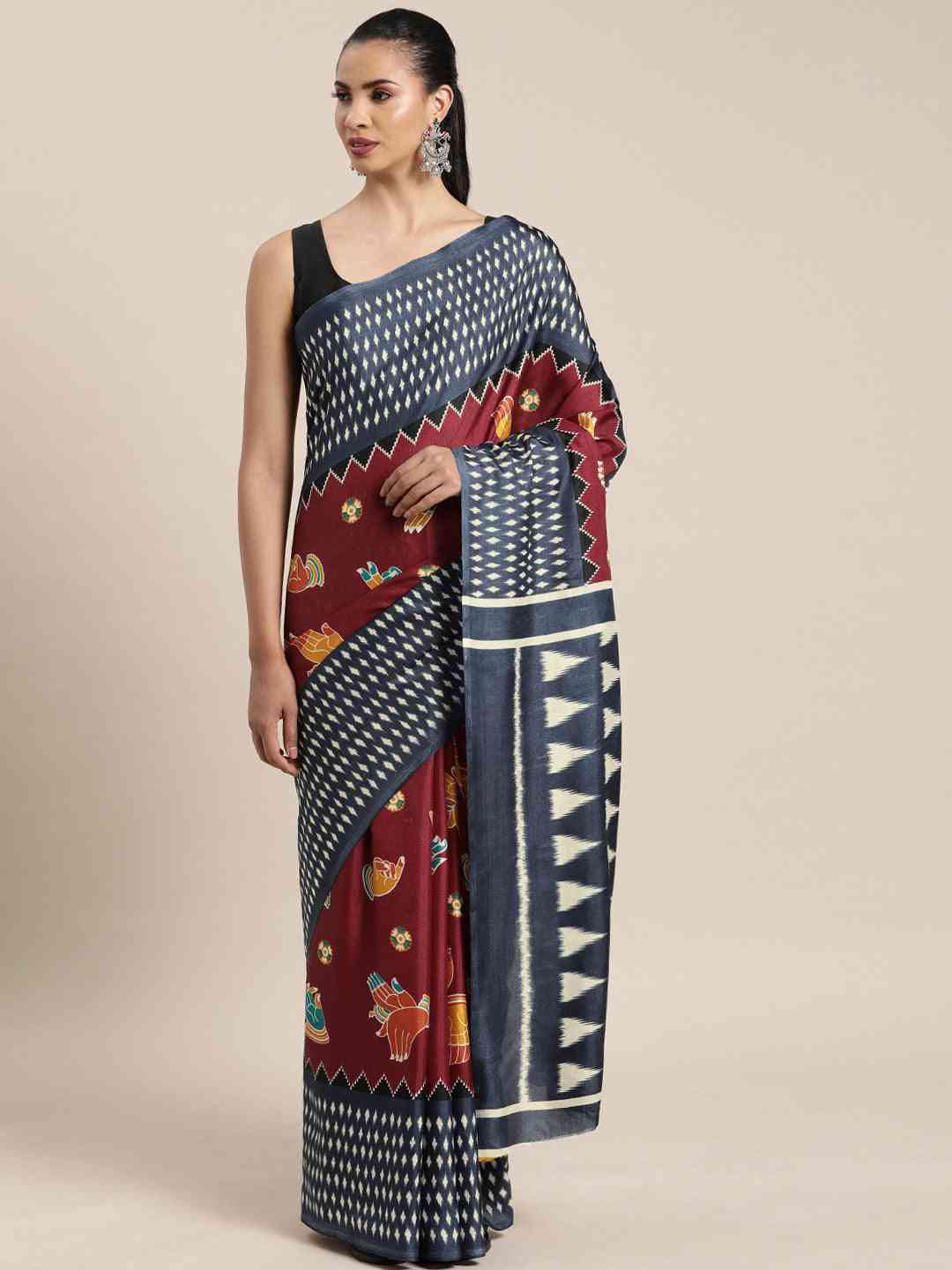 At Vastranand Stylish Linen Kalamkari Print Chanderi Saree 