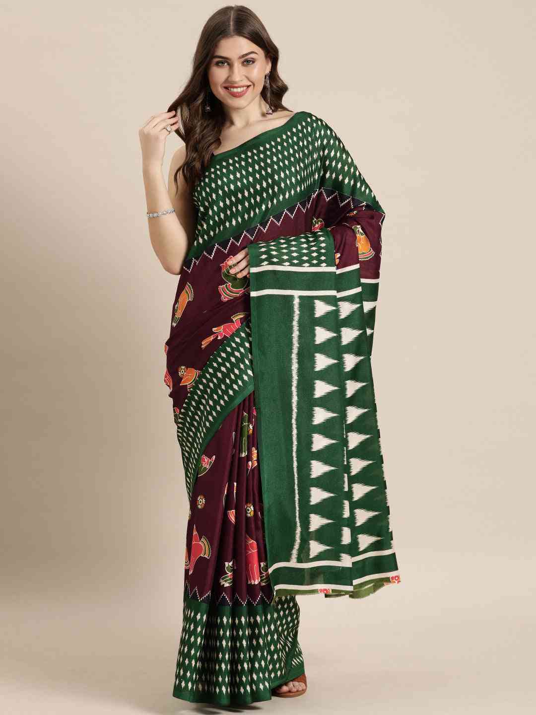  Stylish Linen Kalamkari Print Chanderi Saree 