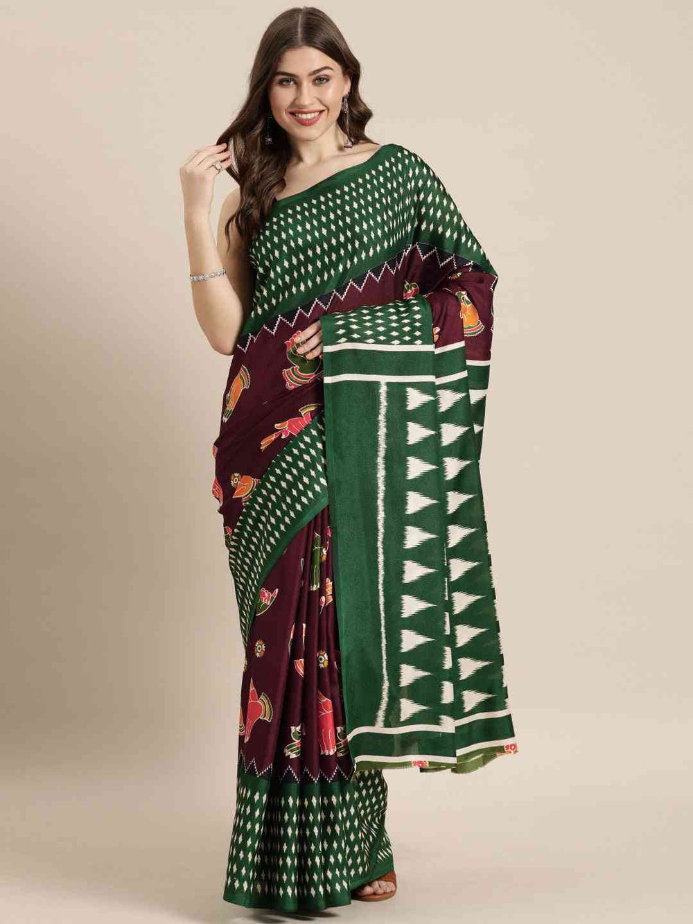  Stylish Linen Kalamkari Print Chanderi Saree 