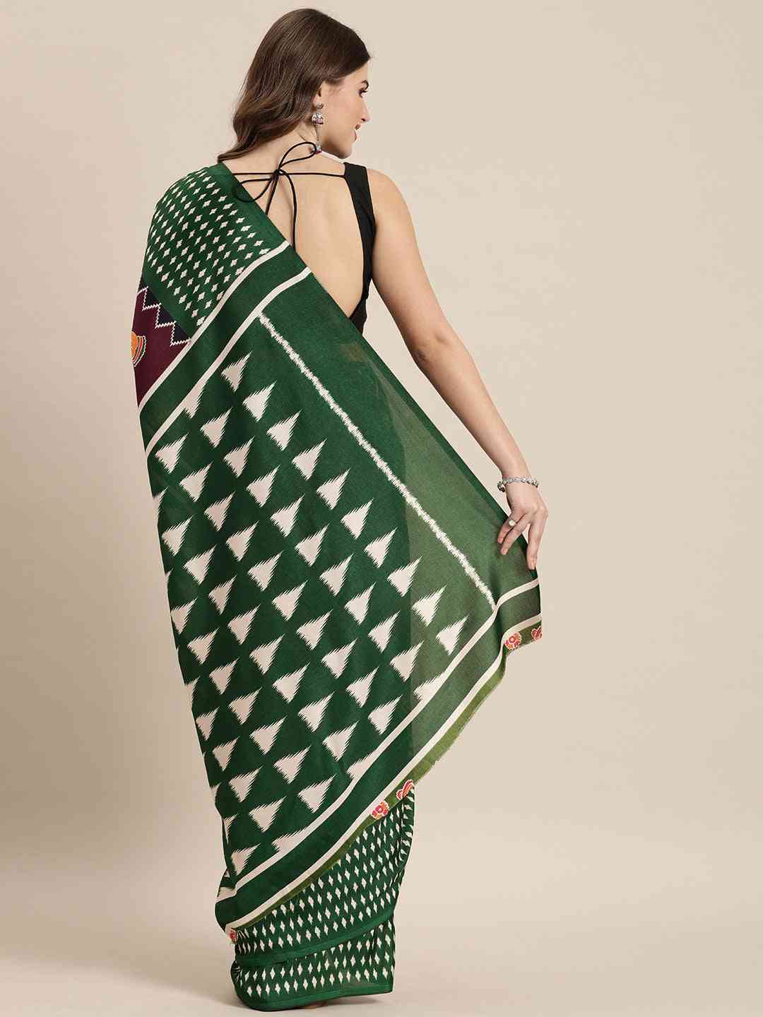  Stylish Linen Kalamkari Print Chanderi Saree 