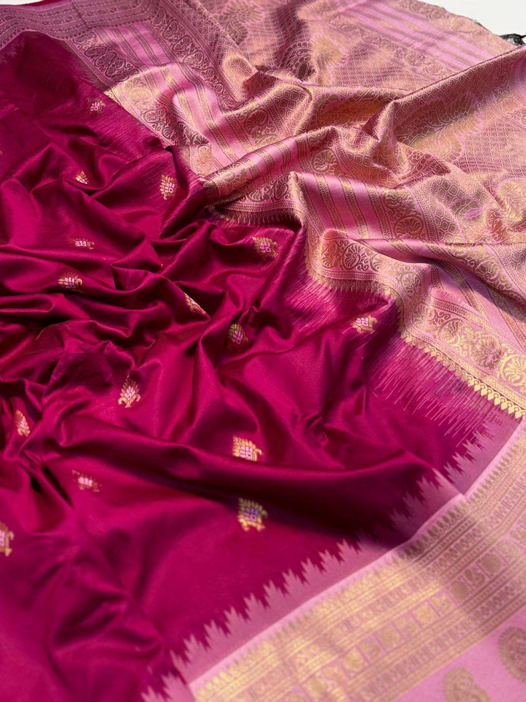 Wine Soft Silk Gadwal Border Saree

