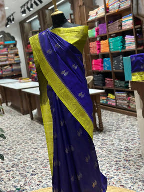 Elegant Purple Silk Saree with Gold Zari Accents