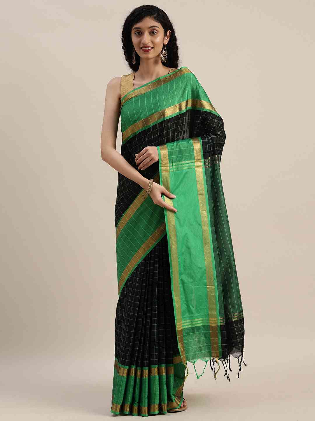 Stylish Uppada Checked Saree With Zari Border