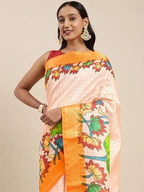  Latest Kalamkari Digital Print Uppada Silk Saree