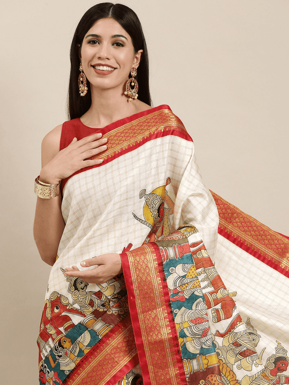 Red Uppada Silk Kalamkari Digital Print Saree

