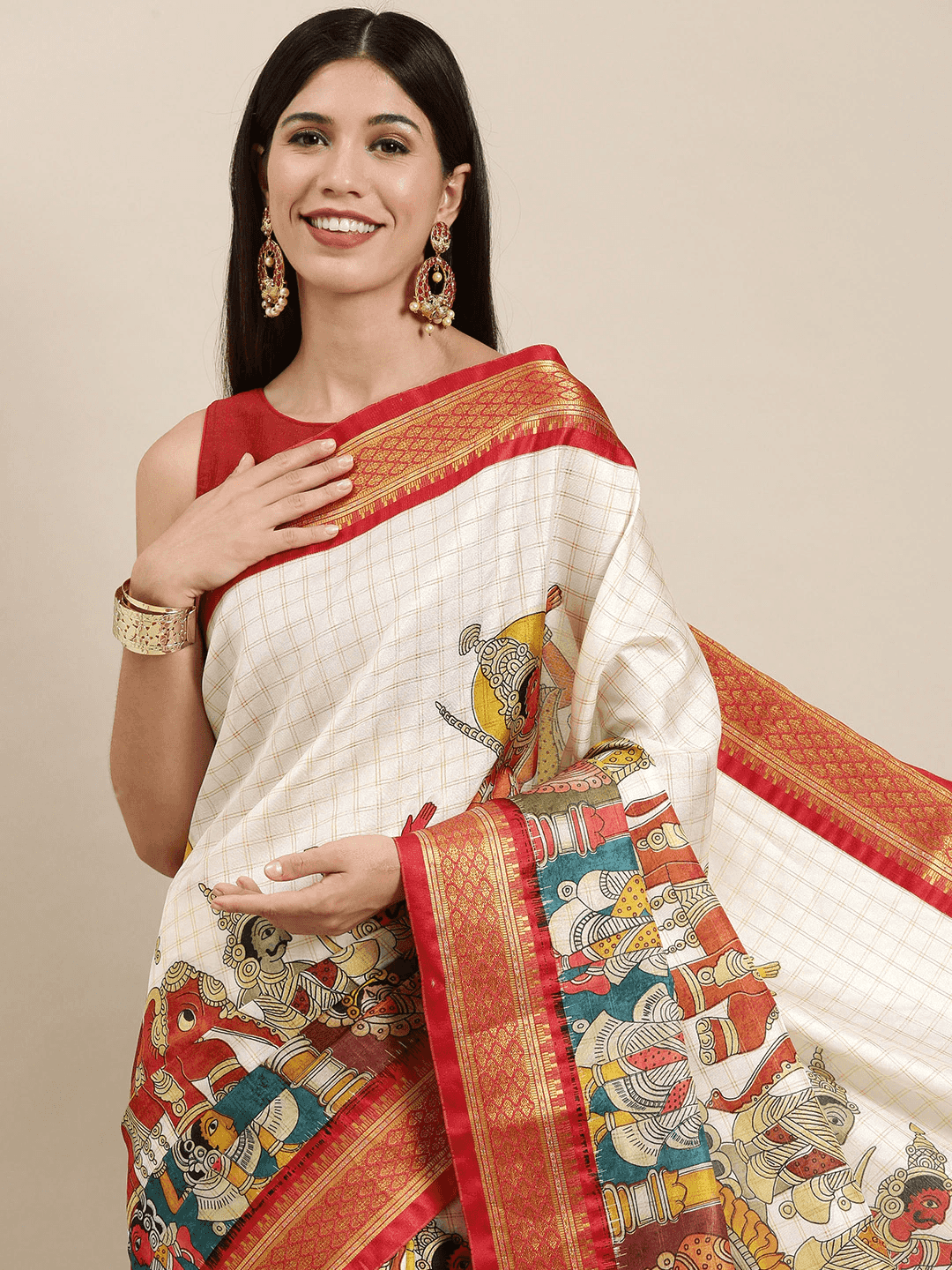 Red Uppada Silk Kalamkari Digital Print Saree

