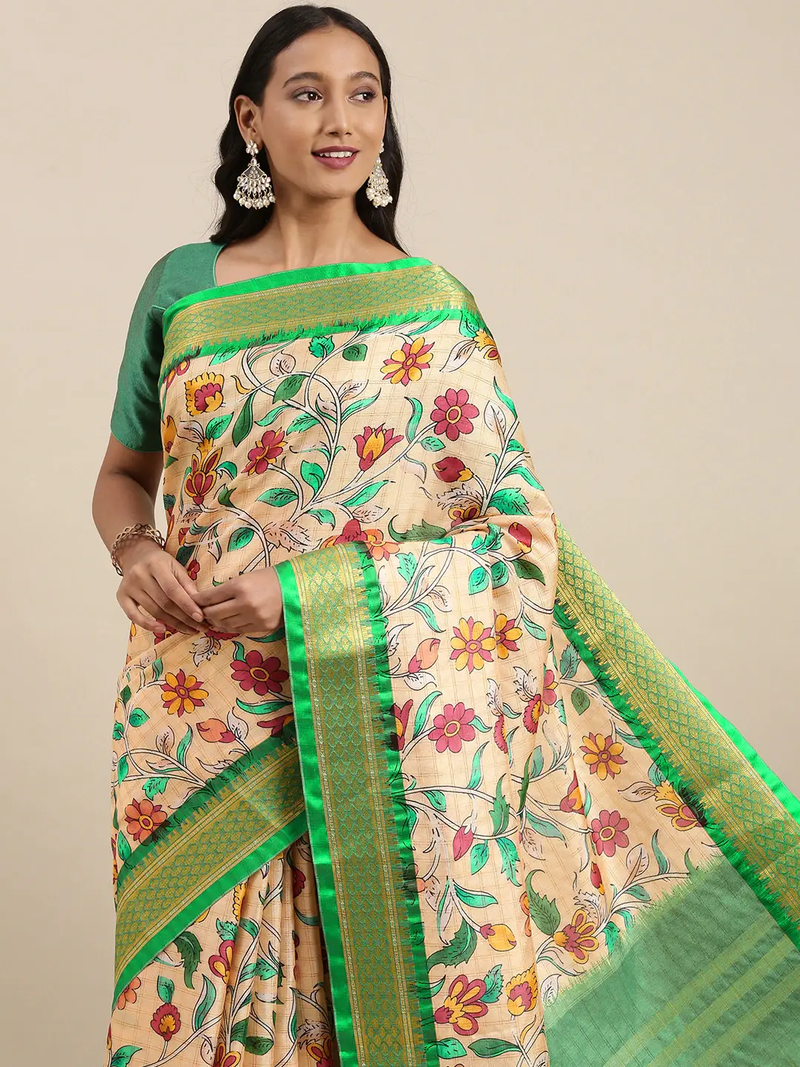  Latest Kalamkari Digital Print Uppada Silk Saree