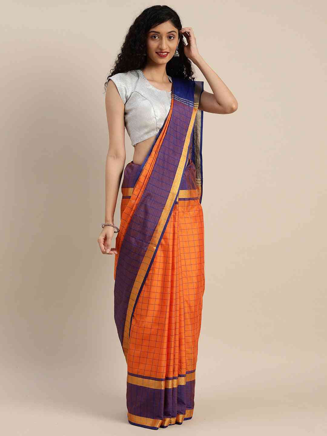 Stylish Uppada Checked Saree With Zari Border