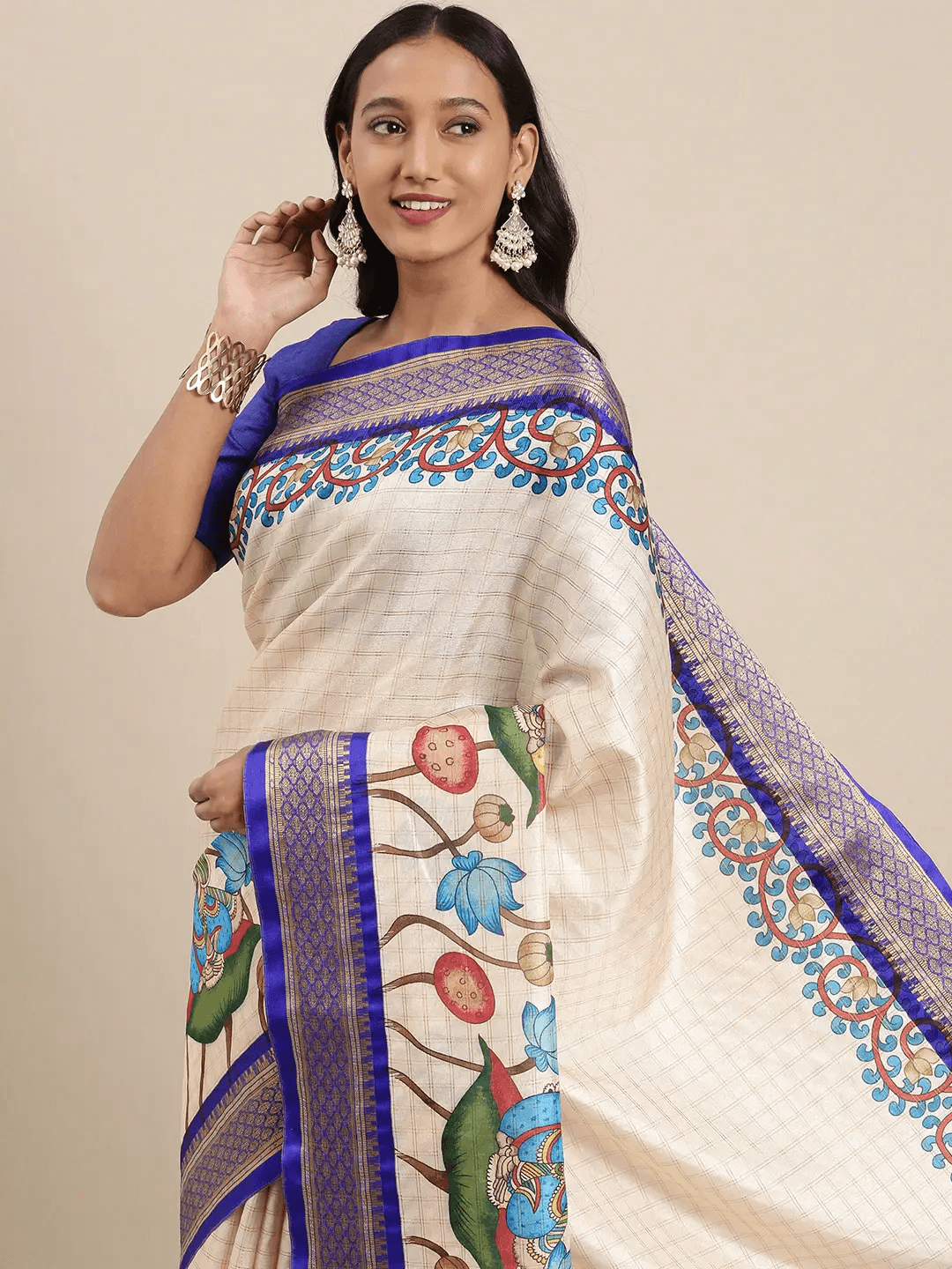  Latest Kalamkari Digital Print Uppada Silk Saree Vastranand 