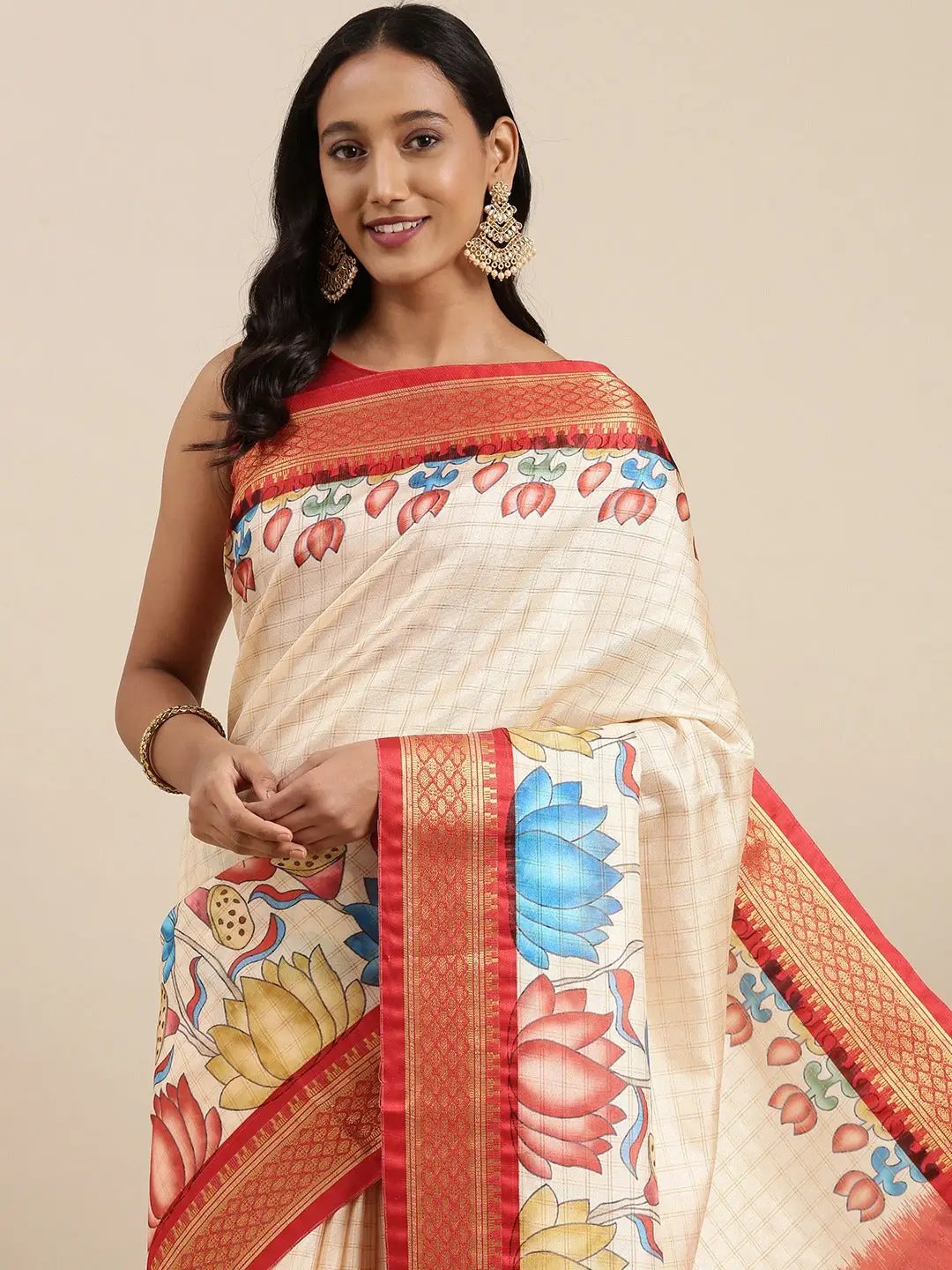  Latest Kalamkari Digital Print Uppada Silk Saree