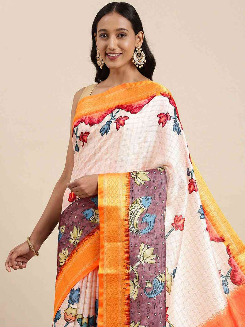 Yellow Attractive Kalamkari Digital Print Uppada Silk Saree
