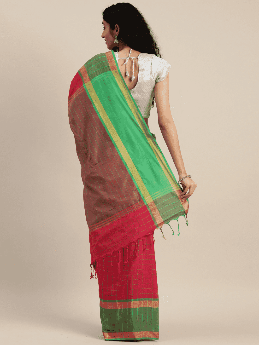 At Vastranand Stylish Silk Cotton Checked Zari Work Saree 