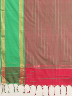 At Vastranand Stylish Silk Cotton Checked Zari Work Saree 