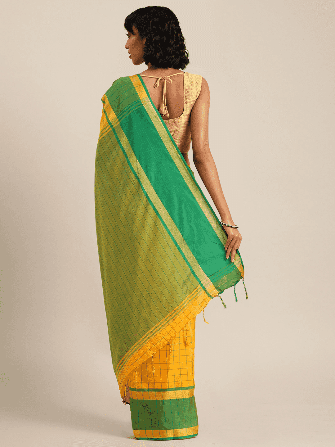 At Vastranand Stylish Silk Cotton Checked Zari Work Saree