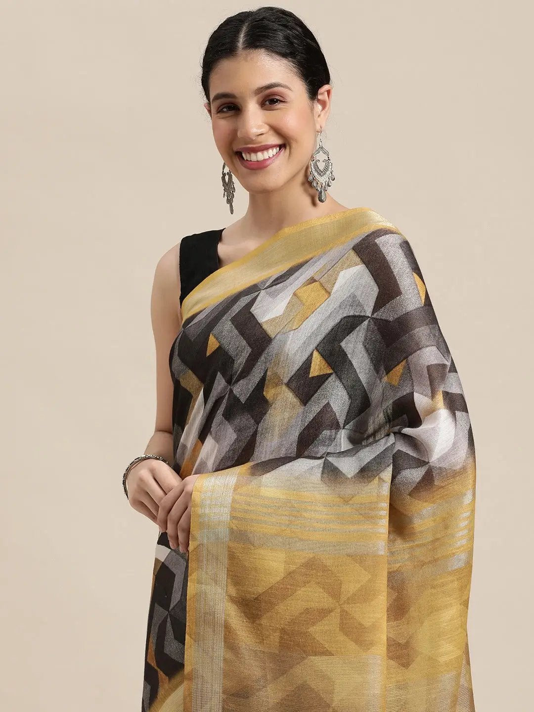 Soft Linen Digital Print Saree With Zari Border