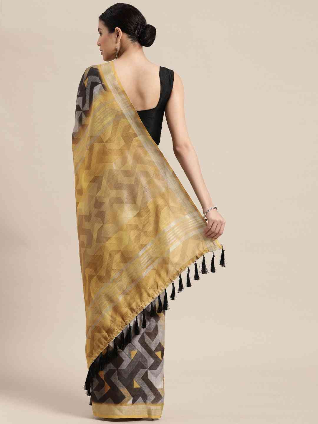 Soft Linen Digital Print Saree With Zari Border