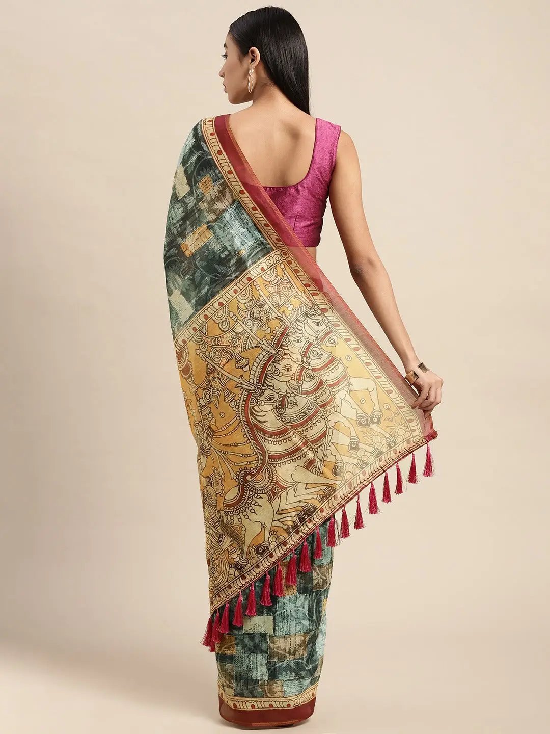 Digital Print Kalamakri Desine Soft Linen Saree
