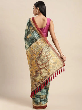 Digital Print Kalamakri Desine Soft Linen Saree