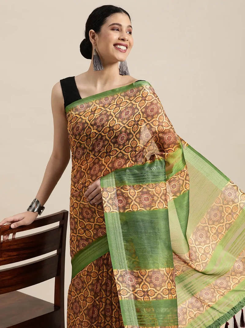 Exclusive Soft Linen Digital Print Festive Wear Saree