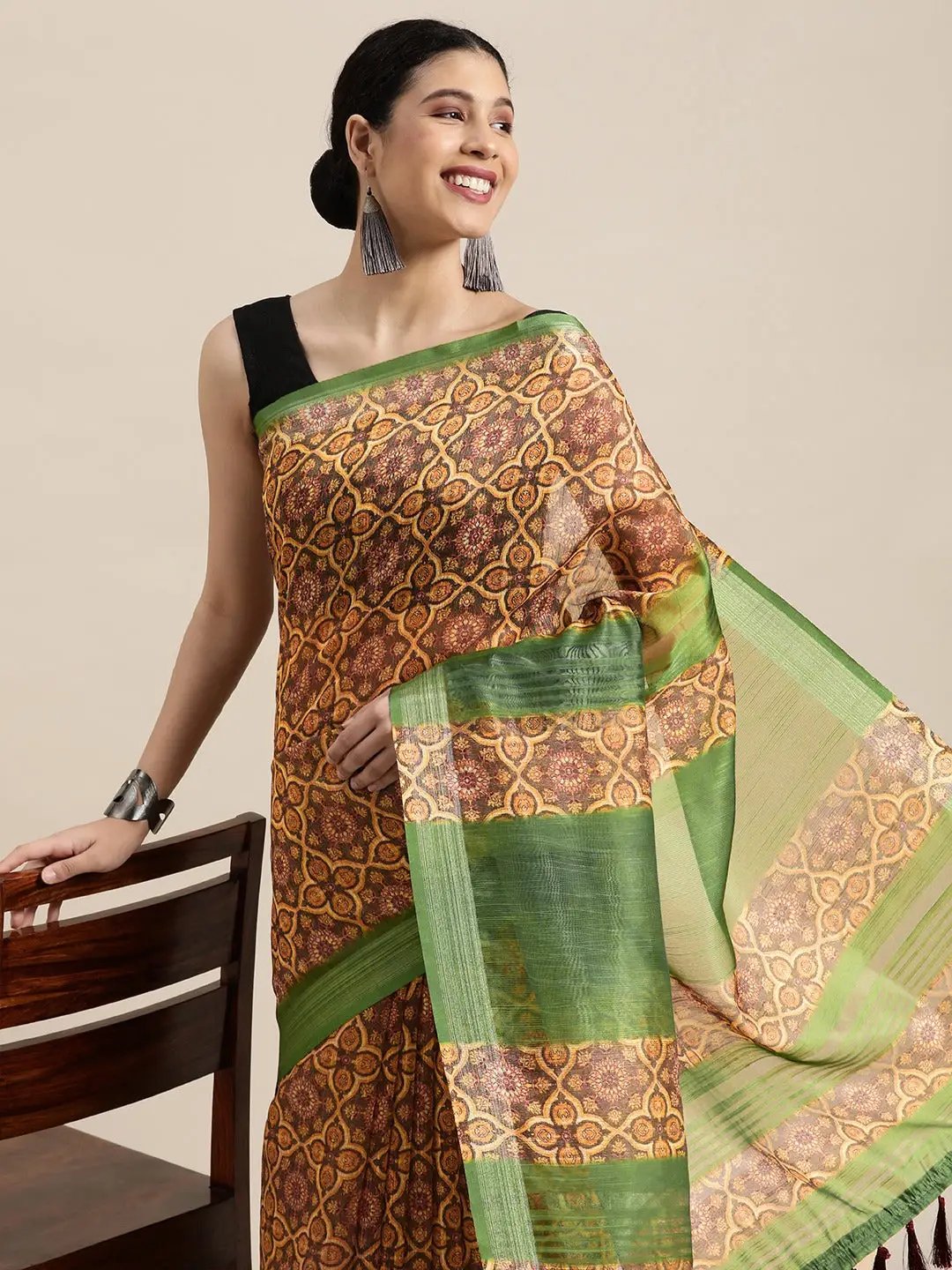 Soft Linen Digital Print Festive Wear Saree
