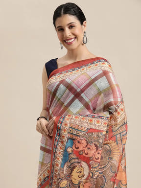 Soft Linen Kalamkari Digital Print Party Wear Saree
