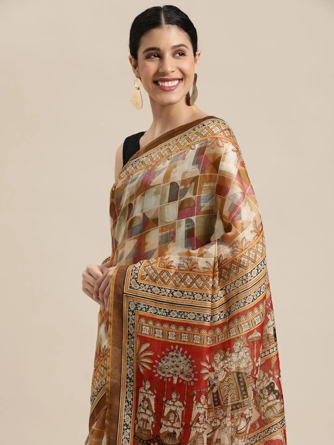 Soft Linen Kalamkari Digital Print Party Wear Saree
