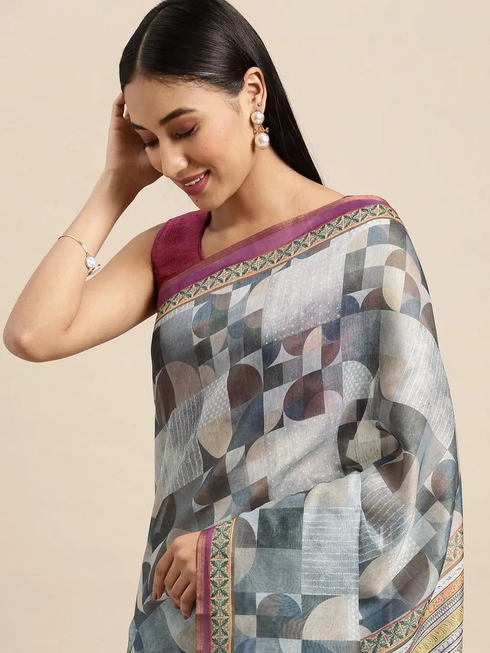 Soft Linen Kalamkari Digital Print Party Wear Saree