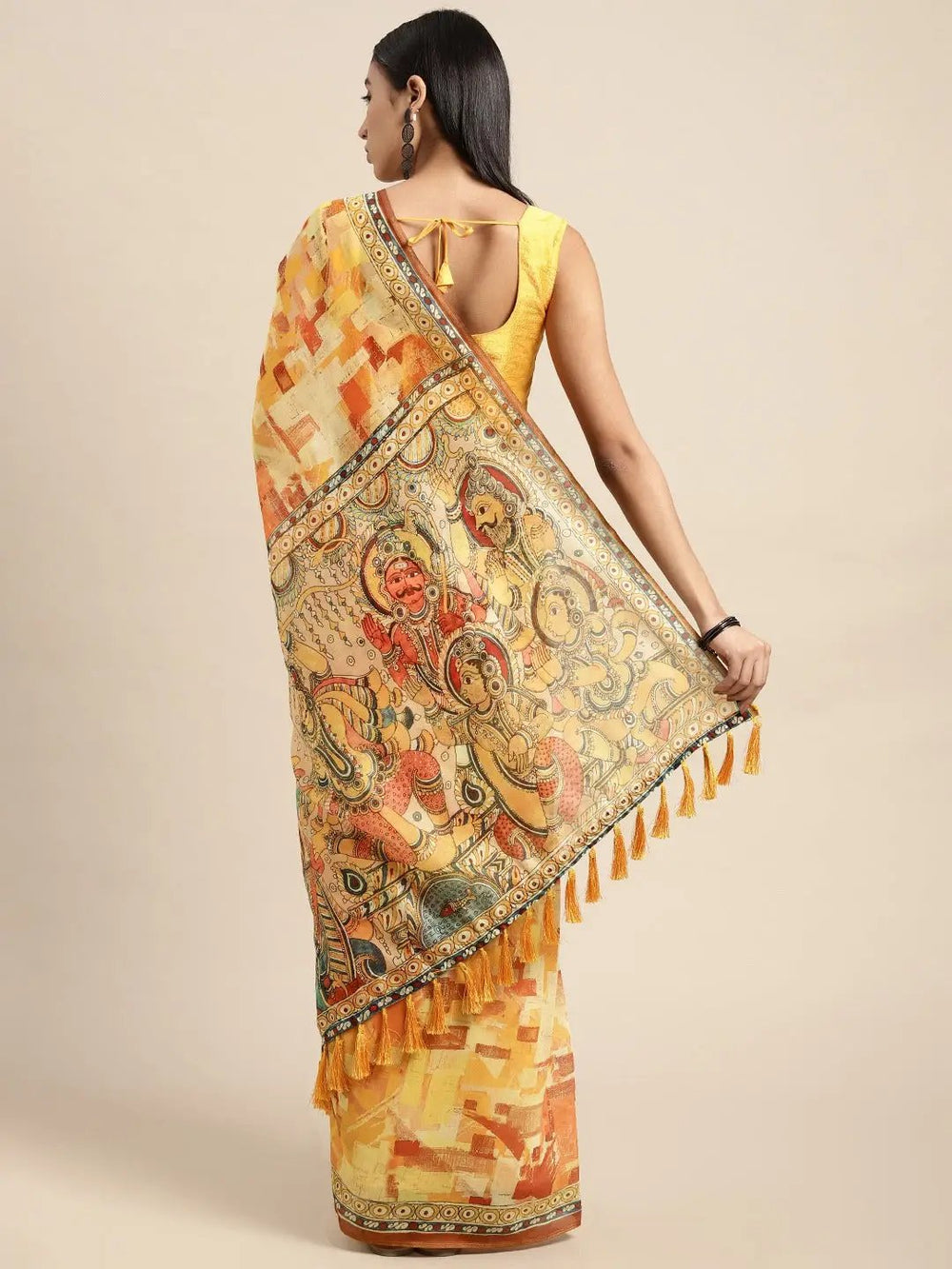 Stylish Digital Print Kalamakri Desine Soft Linen Saree