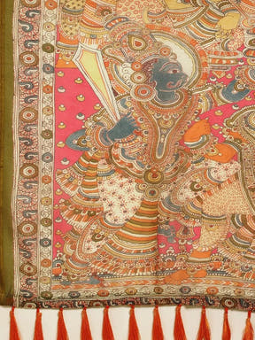 Kalamakri  Digital Print Soft Linen Saree With Zari border 