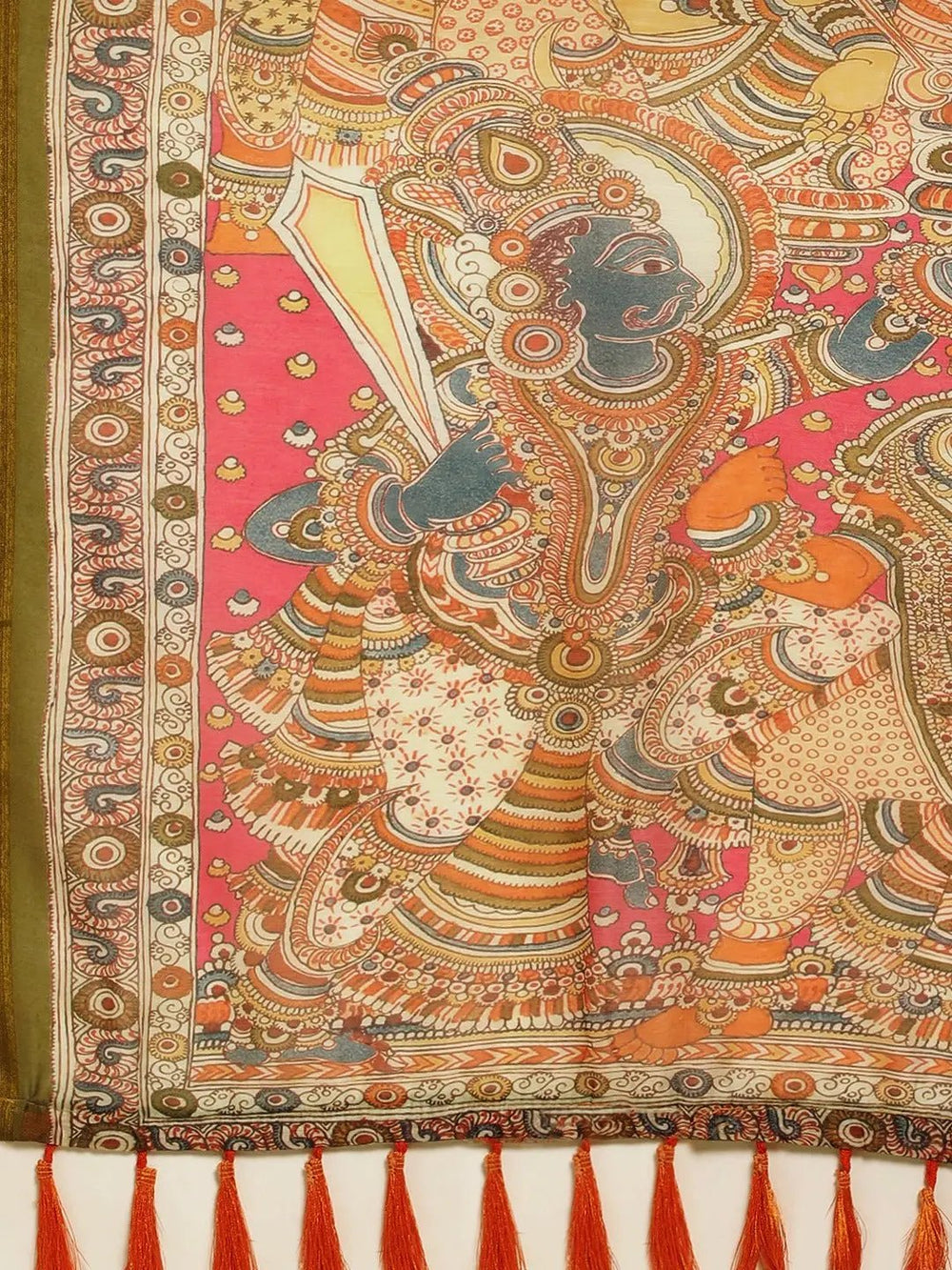 Kalamakri  Digital Print Soft Linen Saree With Zari border 