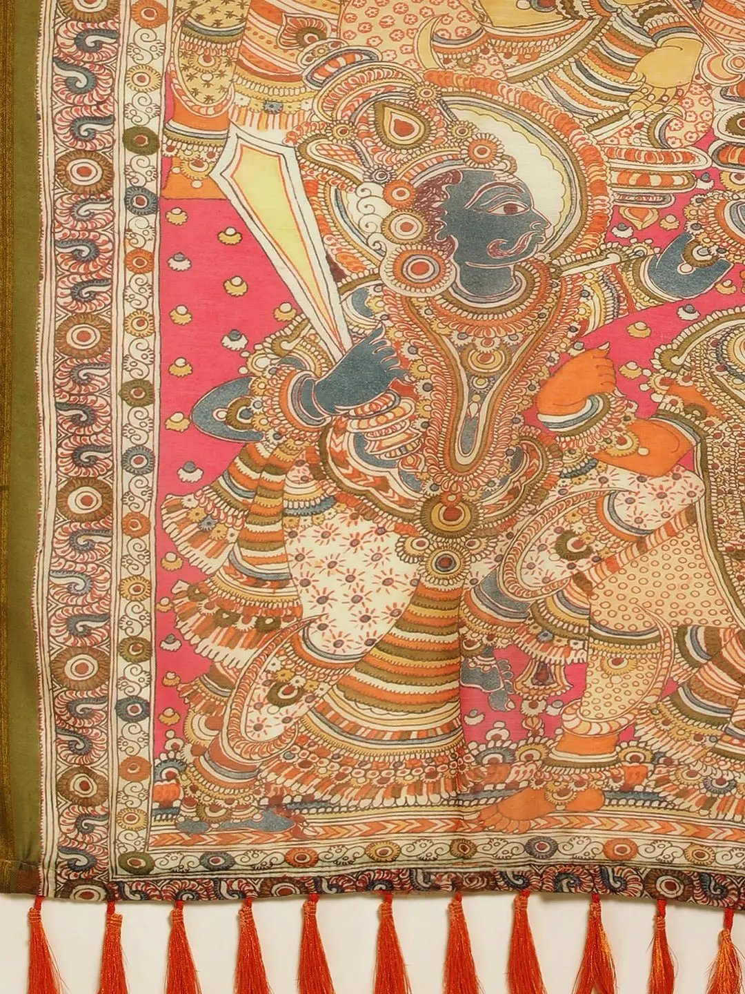 Kalamakri  Digital Print Soft Linen Saree With Zari border 