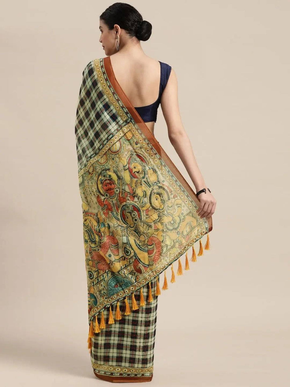  Kalamakri  Digital Print Soft Linen Saree With Zari border