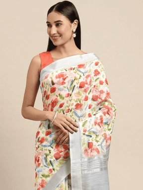 Digital Flower Print Desine Soft Linen Saree