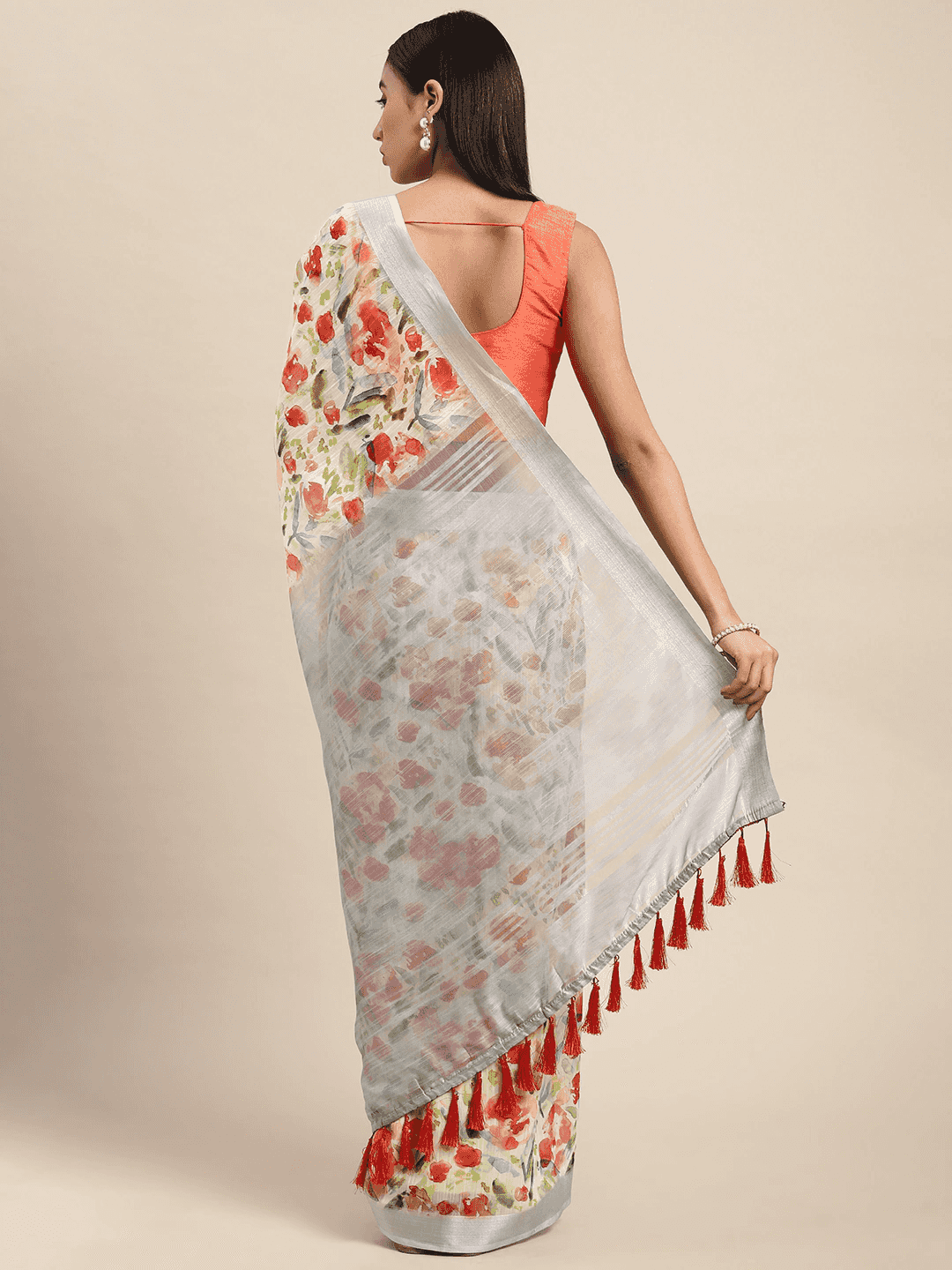 Digital Flower Print Desine Soft Linen Saree